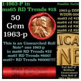 BU Shotgun Lincoln 1c roll, 1963-p 50 pcs Bank Wra