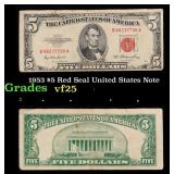 1953 $5 Red Seal United States Note Grades vf+