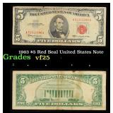 1963 $5 Red Seal United States Note Grades vf+