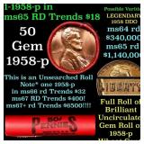 BU Shotgun Lincoln 1c roll, 1959-p 50 pcs Dunbar W