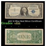1957 $1 Blue Seal Silver Certificate Grades vf+