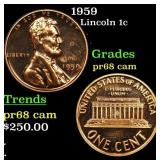 1959 Proof Lincoln Cent 1c Grades GEM++ Proof Came