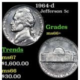 1964-d Jefferson Nickel 5c Grades GEM++ Unc