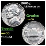 1960-p Jefferson Nickel 5c Grades GEM+ Unc