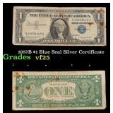 1957B $1 Blue Seal Silver Certificate Grades vf+