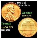 1959-d Lincoln Cent 1c Grades GEM+ Unc RD