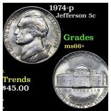 1974-p Jefferson Nickel 5c Grades GEM++ Unc