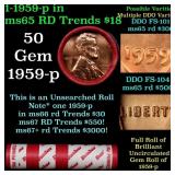 BU Shotgun Lincoln 1c roll, 1959-p 50 pcs Dunbar W