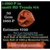 BU Shotgun Lincoln 1c roll, 1960-p 50 pcs Bank Wra