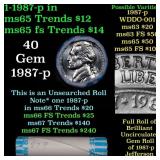 BU Shotgun Jefferson 5c roll, 1987-p 40 pcs Bank $