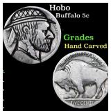 Hobo Buffalo Nickel 5c Grades Hand Carved