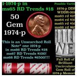 BU Shotgun Lincoln 1c roll, 1974-p 50 pcs Dunbar W