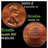2003-d Lincoln Cent 1c Grades ms69 RD