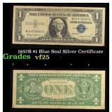 1957B $1 Blue Seal Silver Certificate Grades vf+