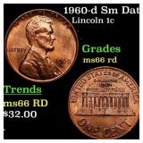 1960-d Sm Date Lincoln Cent 1c Grades GEM+ Unc RD