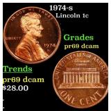 1974-s Proof Lincoln Cent 1c Grades GEM++ Proof De