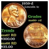 1959-d Lincoln Cent 1c Grades GEM++ RD