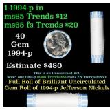 BU Shotgun Jefferson 5c roll, 1994-d 40 pcs Bank $