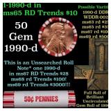 BU Shotgun Lincoln 1c roll, 1990-d 50 pcs Bank Wra