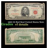 1963 $5 Red Seal United States Note Grades vf deta