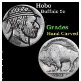 Hobo Buffalo Nickel 5c Grades Hand Carved
