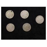 Lot Of Five Coins. 1865 Three Cent Copper Nickel 3