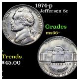 1974-p Jefferson Nickel 5c Grades GEM++ Unc