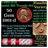 BU Shotgun Lincoln 1c roll, 1961-d 50 pcs Dunbar W