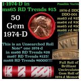 BU Shotgun Lincoln 1c roll, 1974-d 50 pcs Dunbar W