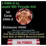 BU Shotgun Lincoln 1c roll, 1986-d 50 pcs Bank Wra