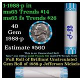 BU Shotgun Jefferson 5c roll, 1988-p 40 pcs Bank $