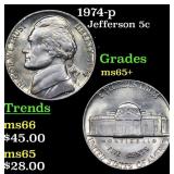 1974-p Jefferson Nickel 5c Grades GEM+ Unc