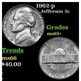 1962-p Jefferson Nickel 5c Grades GEM+ Unc