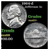 1964-d Jefferson Nickel 5c Grades GEM+ Unc