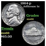 1964-p Jefferson Nickel 5c Grades GEM+ Unc