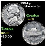 1964-p Jefferson Nickel 5c Grades GEM+ Unc