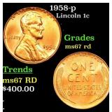 1958-p Lincoln Cent 1c Grades GEM++ Unc RD