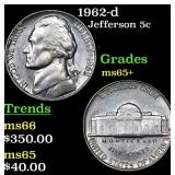 1962-d Jefferson Nickel 5c Grades GEM+ Unc