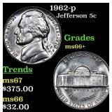 1962-p Jefferson Nickel 5c Grades GEM++ Unc