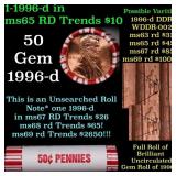 BU Shotgun Lincoln 1c roll, 1996-d 50 pcs Bank Wra