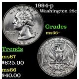 1994-p Washington Quarter 25c Grades GEM++ Unc
