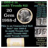 BU Shotgun Kennedy 50c Roll, 1988-d 20 pcs Bank Wr