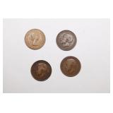 Group of 4 Coins, Great Britain Pennies, 1915, 191