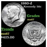 1980-d Kennedy Half Dollar 50c Grades GEM++ Unc