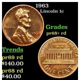 1963 Proof Lincoln Cent 1c Grades Gem++ Proof Red