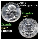 1965-p Washington Quarter 25c Grades GEM++ Unc