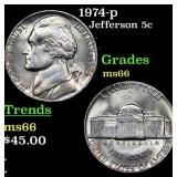 1974-p Jefferson Nickel 5c Grades GEM+ Unc