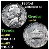 1962-d Jefferson Nickel 5c Grades GEM+ Unc