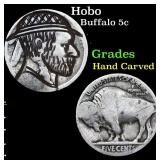 Hobo Buffalo Nickel 5c Grades Hand Carved