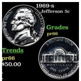 1969-s Proof Jefferson Nickel 5c Grades GEM+ Proof